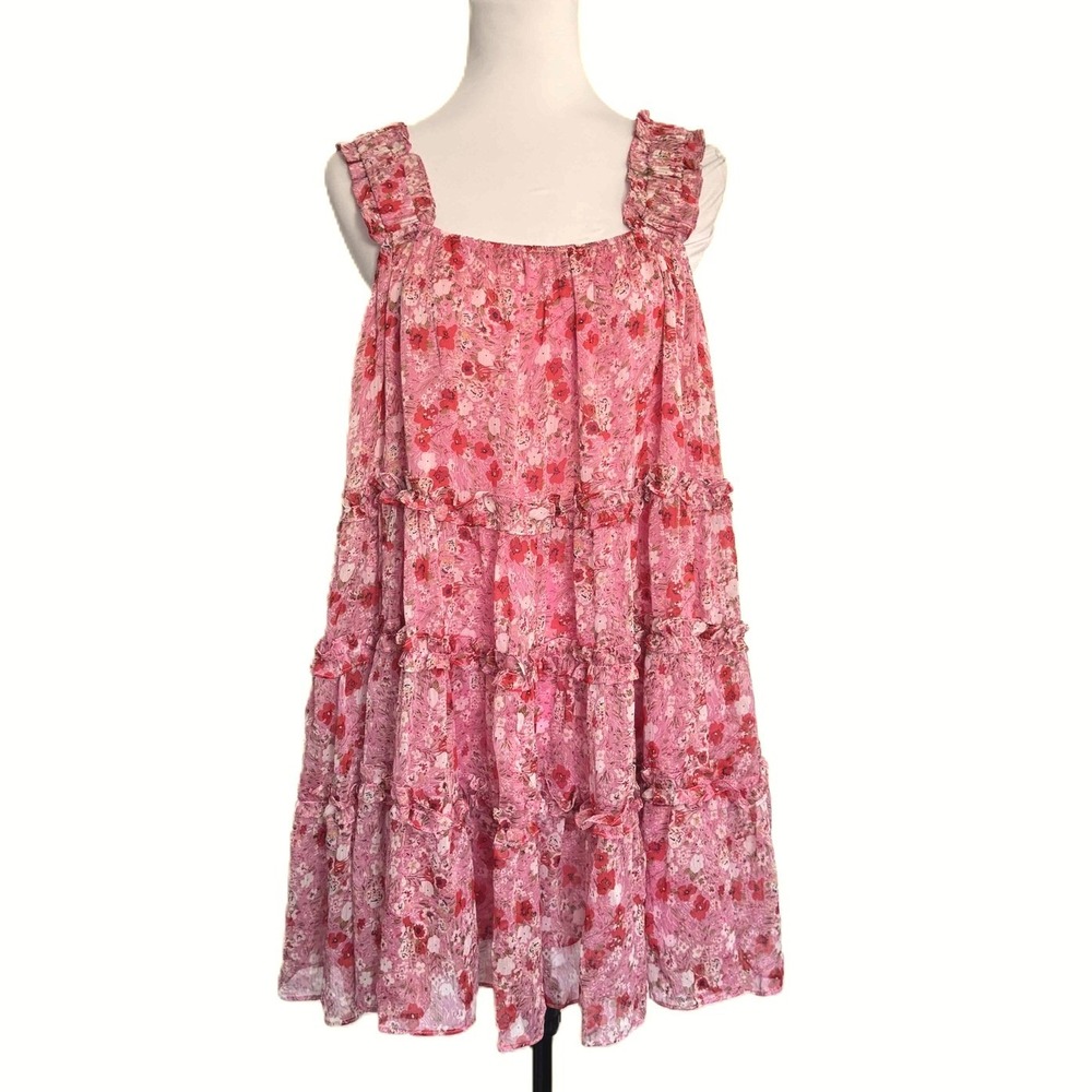 Endless Rose Floral Tiered Babydoll Dress M Boho Cottage Fairy Ruffle Pink NWT